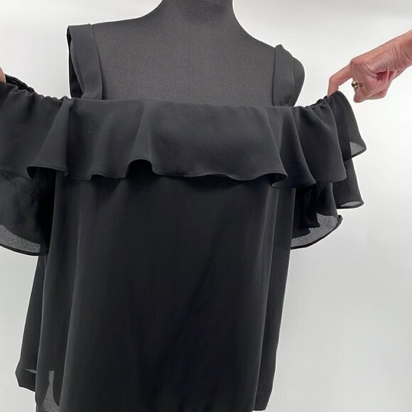 J. Crew Tops - 𝅺j crew off the shoulder black ruffle shirt top sz 14